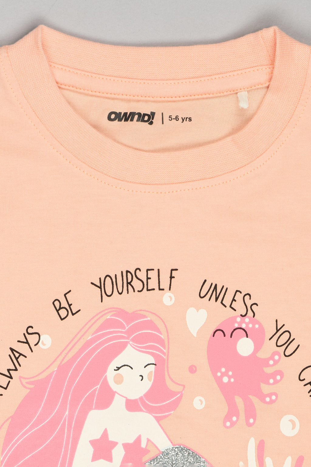 Peach Mermaid Printed Regular Fit T-Shirt for Girls - Image 3