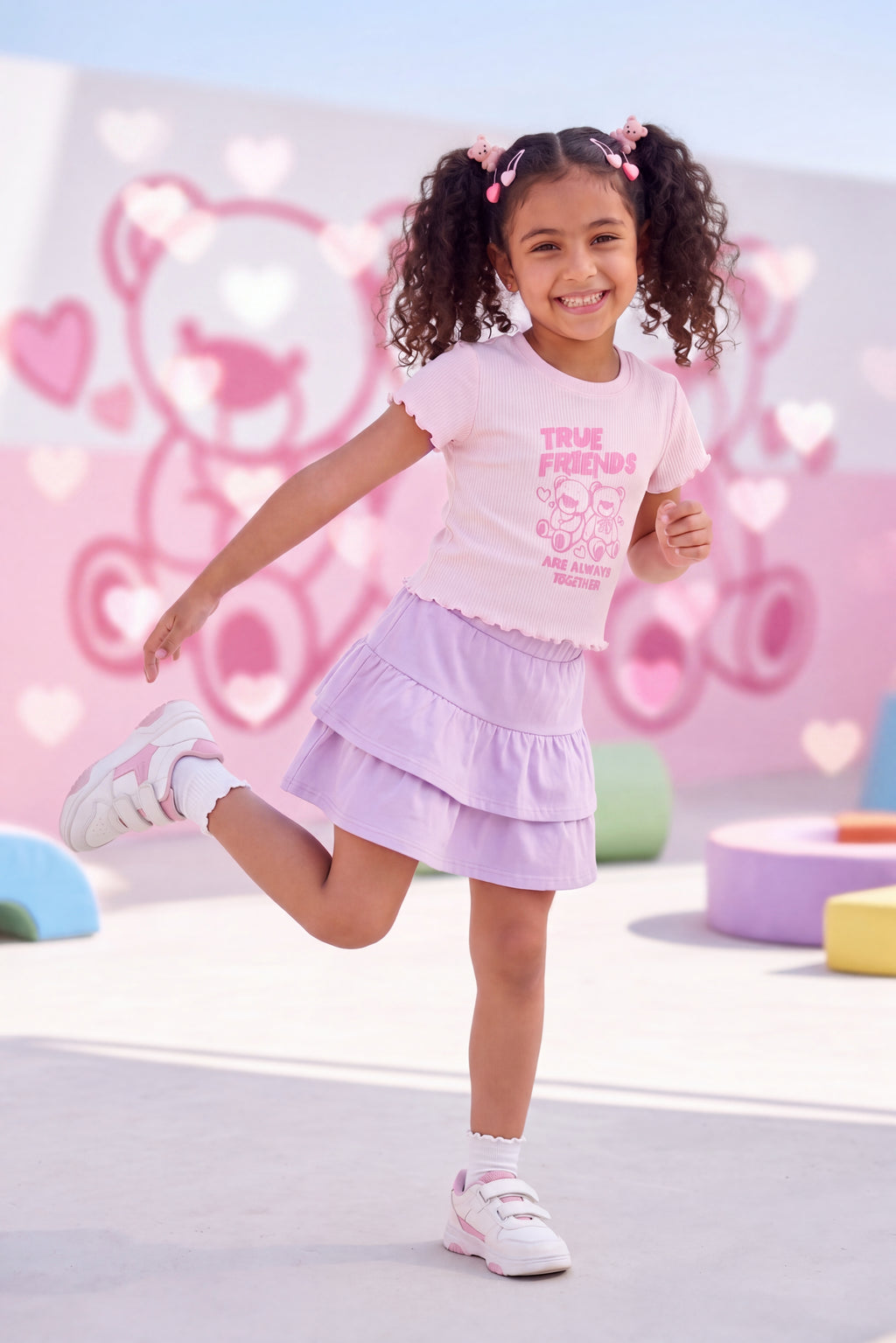Pink Teddy Graphic Regular Fit T-Shirt for Girls - Image 1