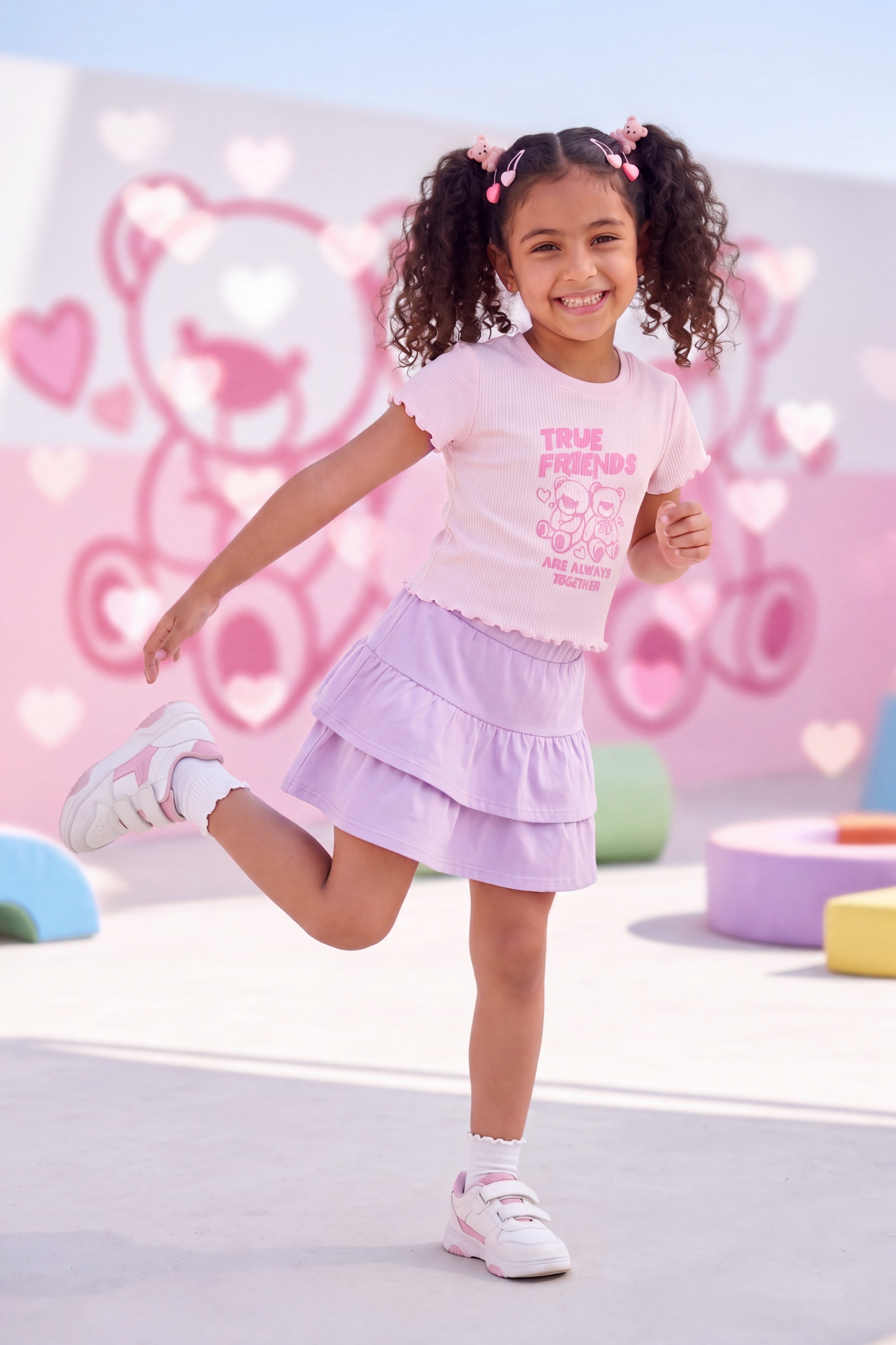 Pink Teddy Graphic Regular Fit T-Shirt for Girls - Image 1