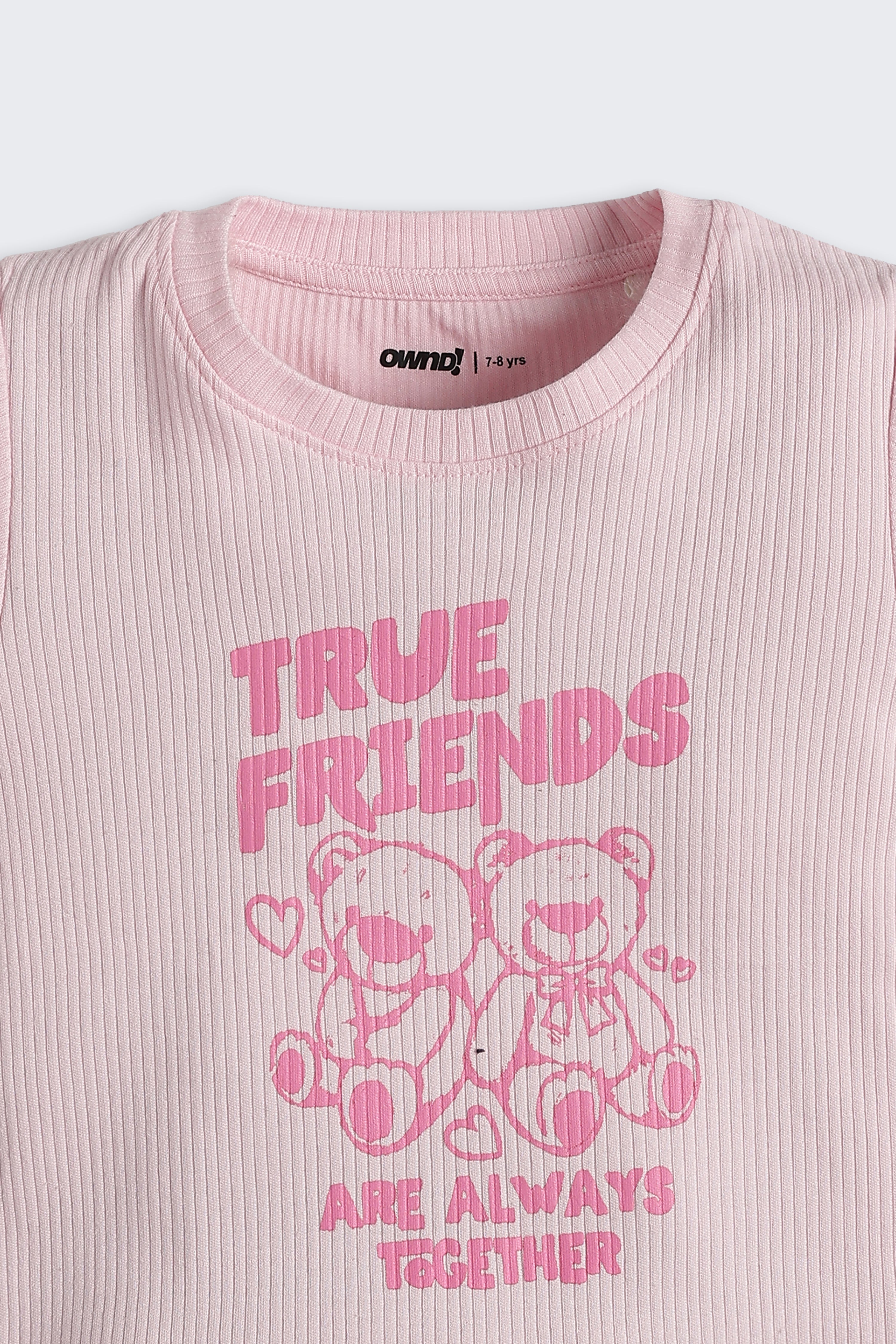 Pink Teddy Graphic Regular Fit T-Shirt for Girls - Image 4