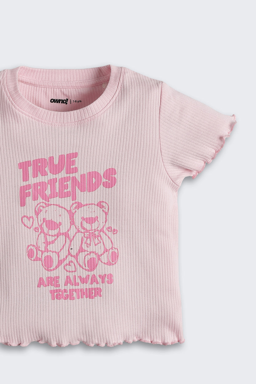Pink Teddy Graphic Regular Fit T-Shirt for Girls - Image 5