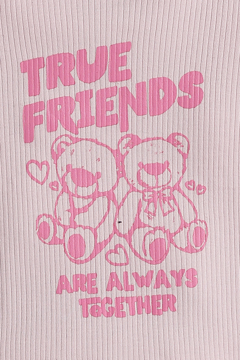 Pink Teddy Graphic Regular Fit T-Shirt for Girls - Image 6