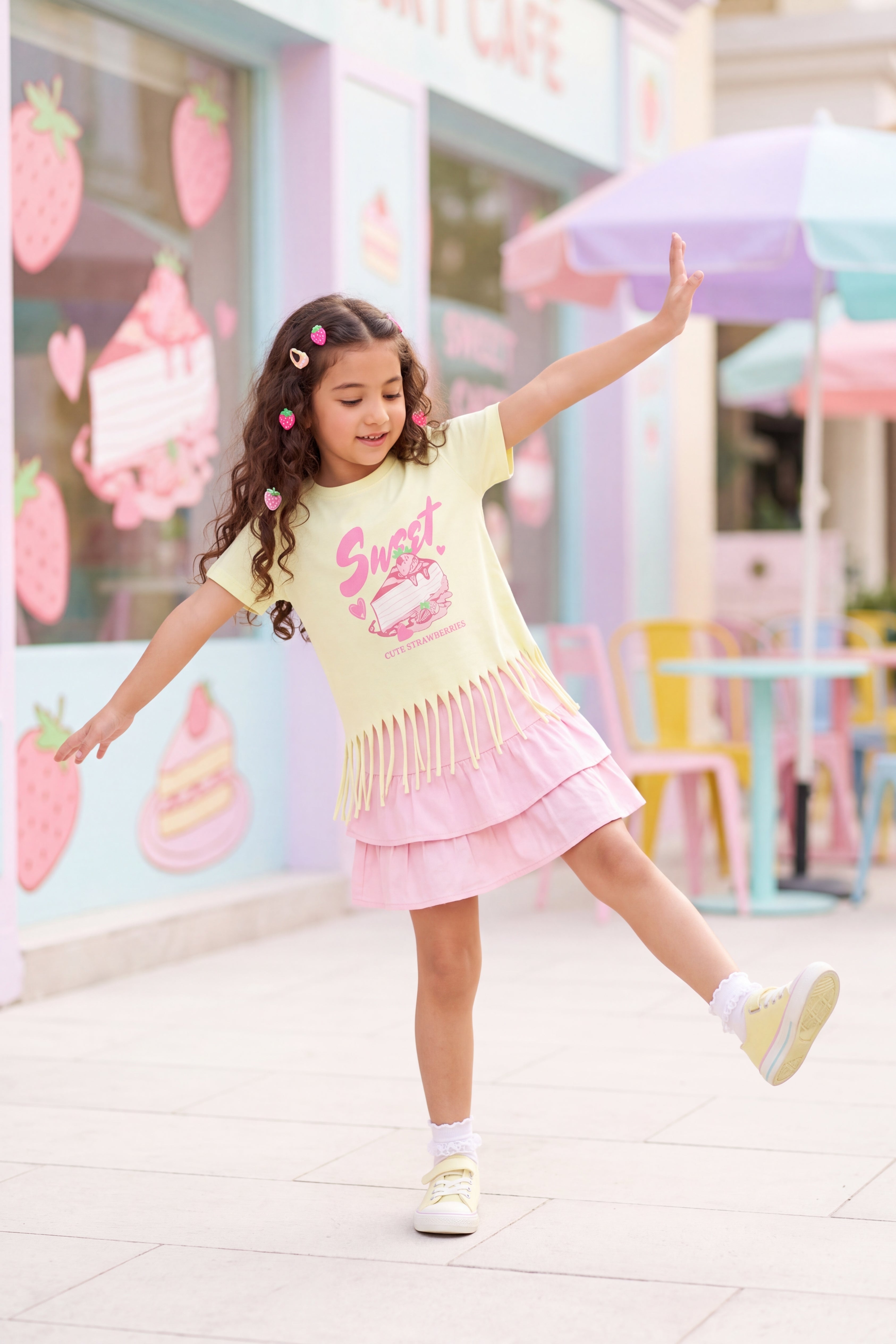 Yellow Graphic Regular Fit T-Shirt for Girls - Image 1