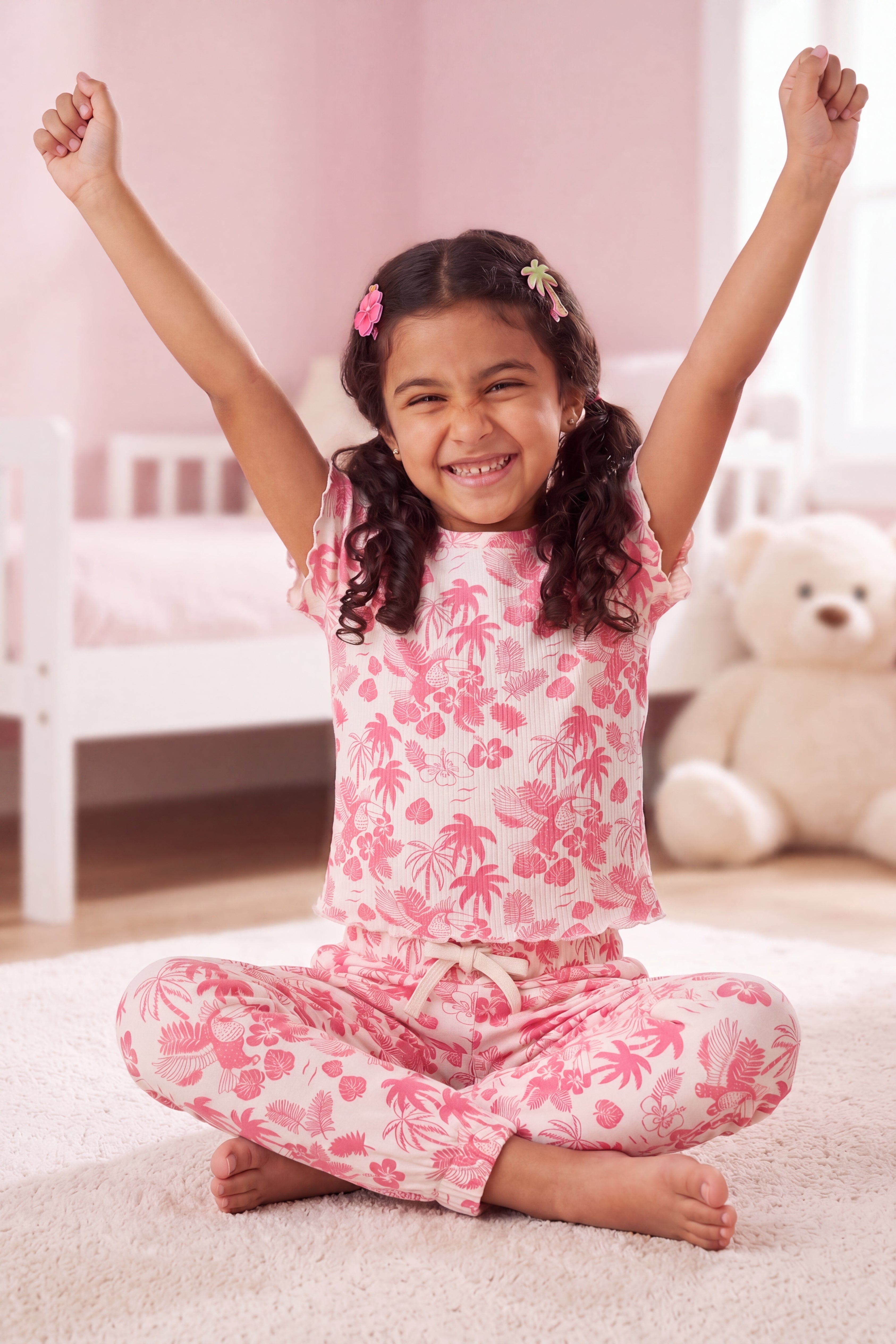 Pink Tropical Regular Fit T-Shirt for Girls - Image 1