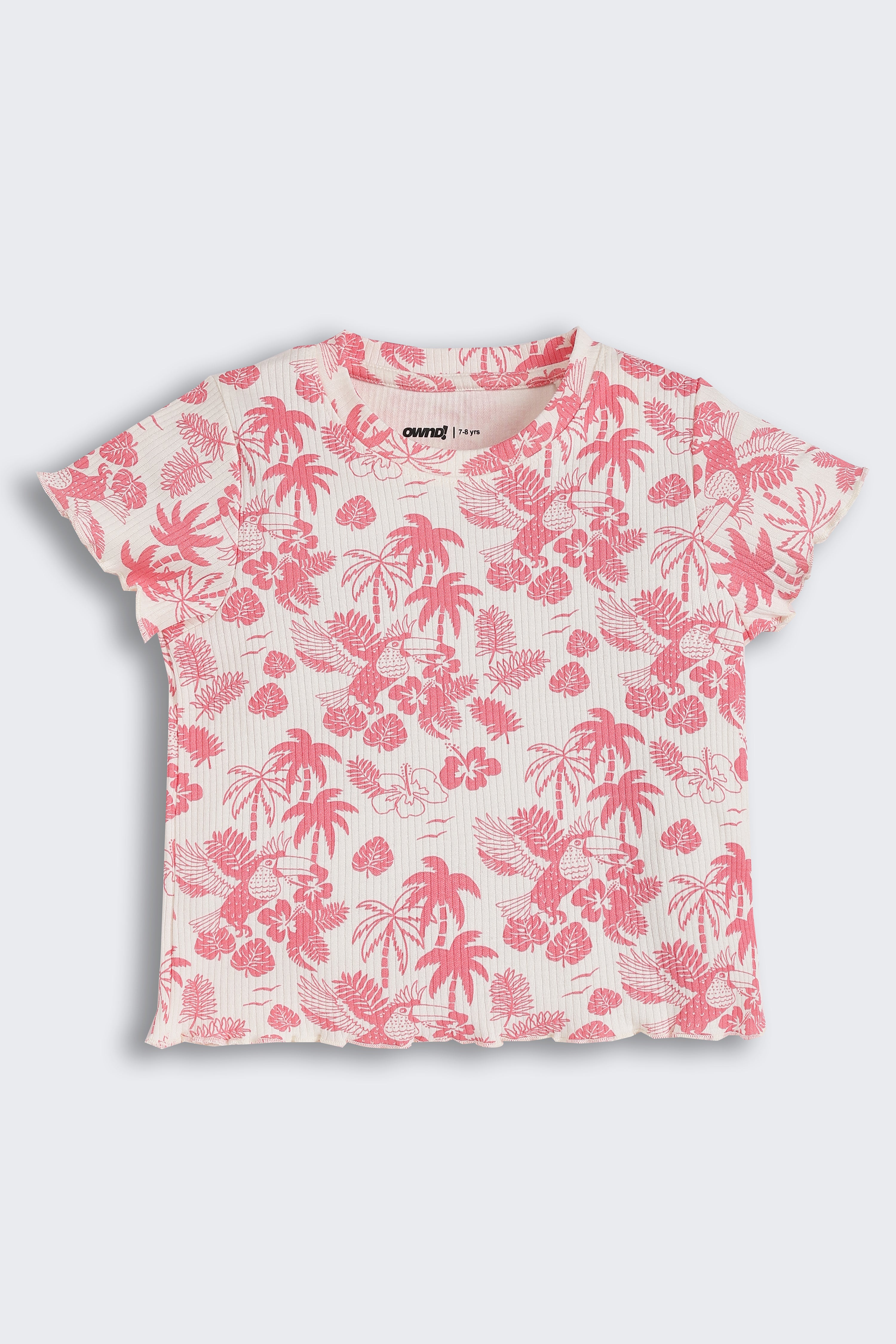 Pink Tropical Regular Fit T-Shirt for Girls - Image 2