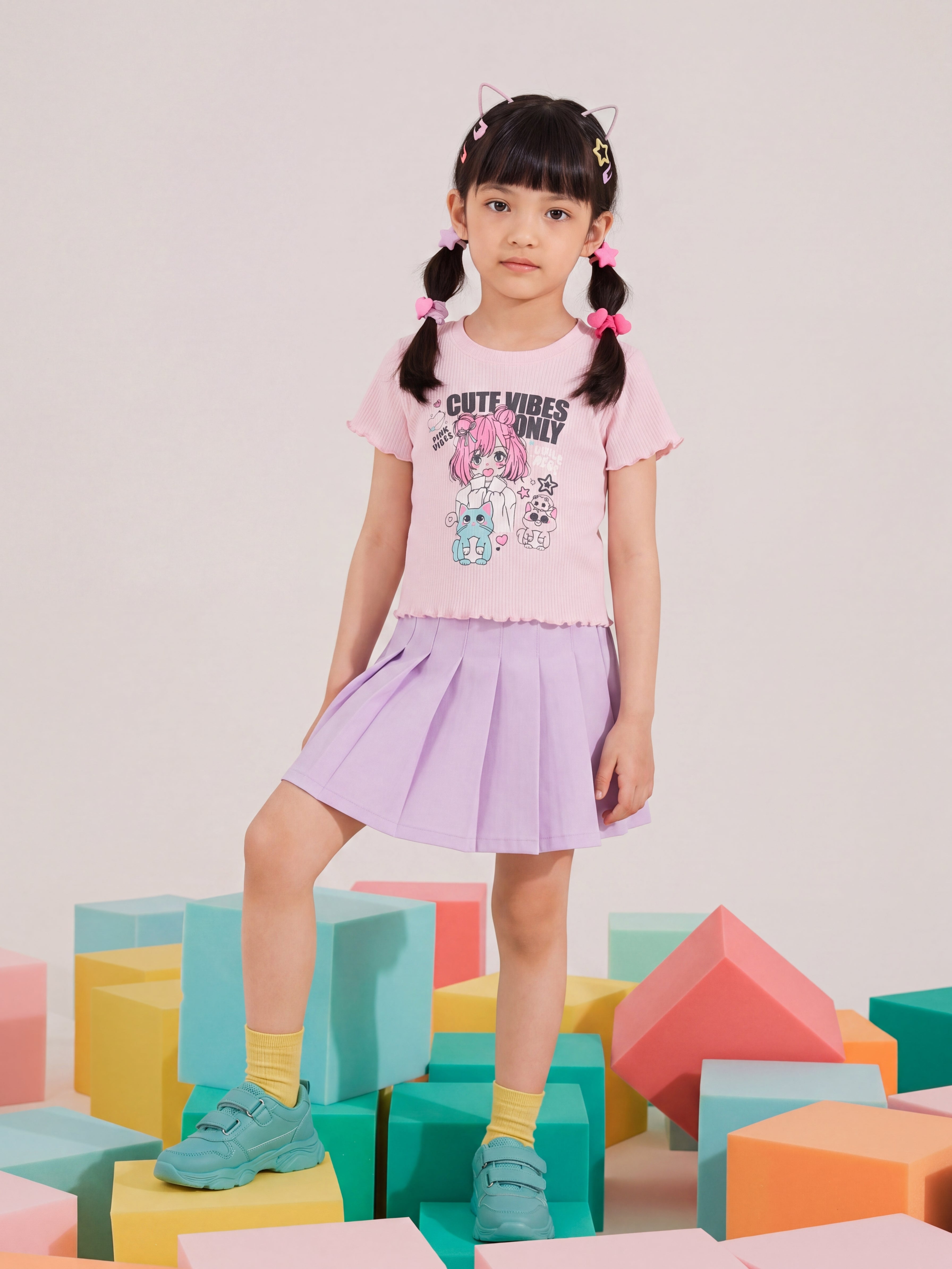 Pink Cutes Graphic Regular Fit T-Shirt for Girls - Image 1