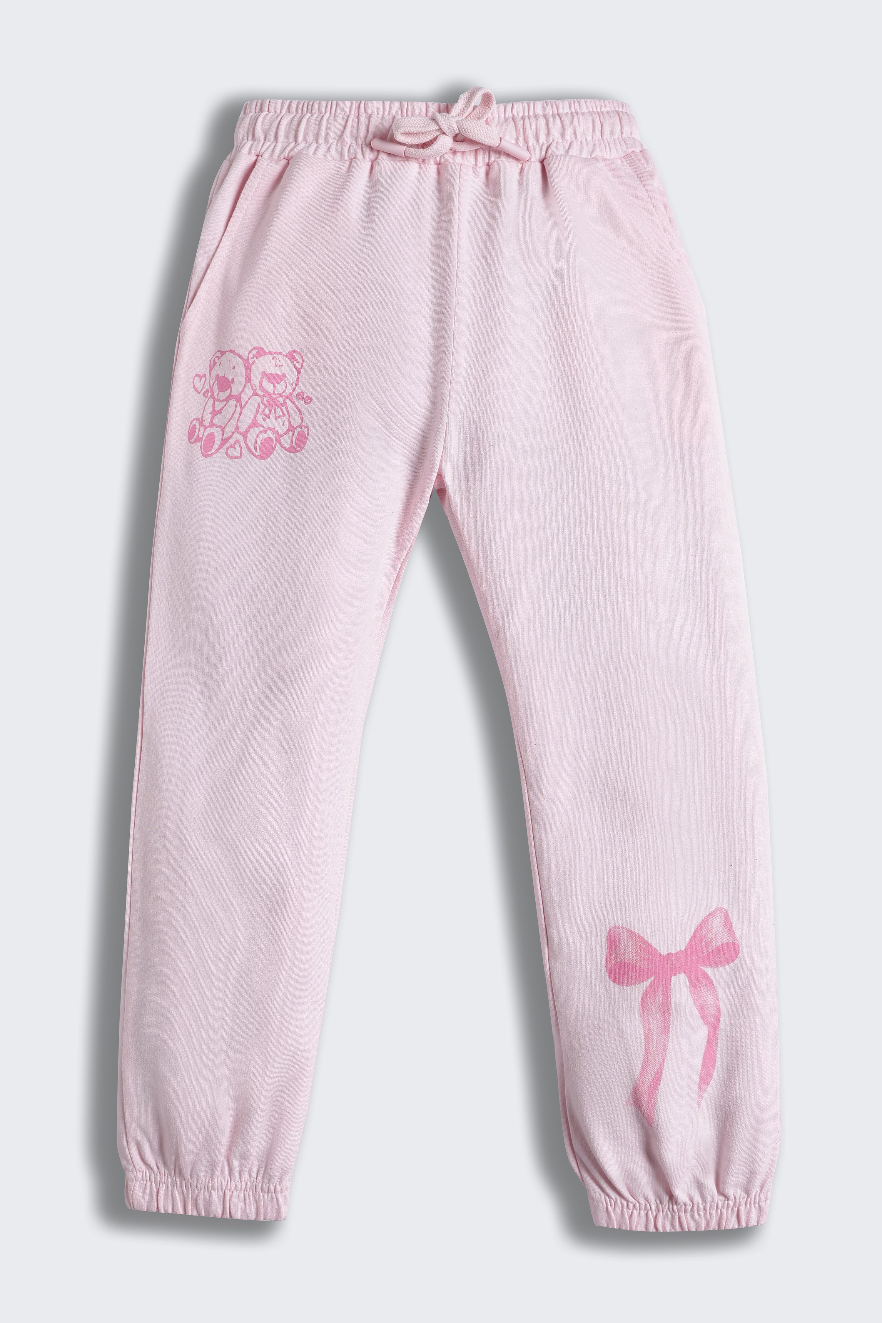 Pink Teddy Printed Regular Fit Joggers for Girls - Image 2
