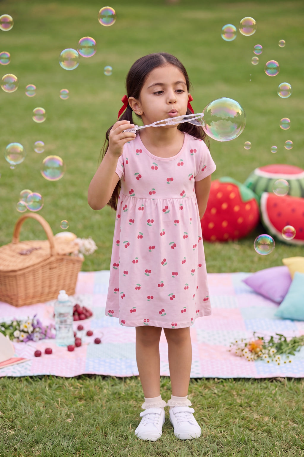 Pink Conversational Regular Fit Dresses for Girls - Image 1