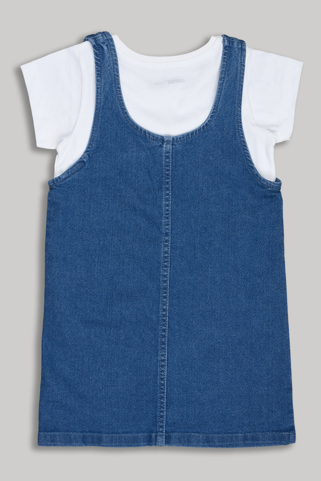 Medium Blue Solid Regular Fit Dungaree With T-Shirt for Girls - Image 2