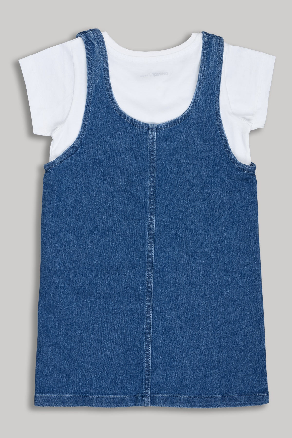 Medium Blue Solid Regular Fit Dungaree With T-Shirt for Girls - Image 2
