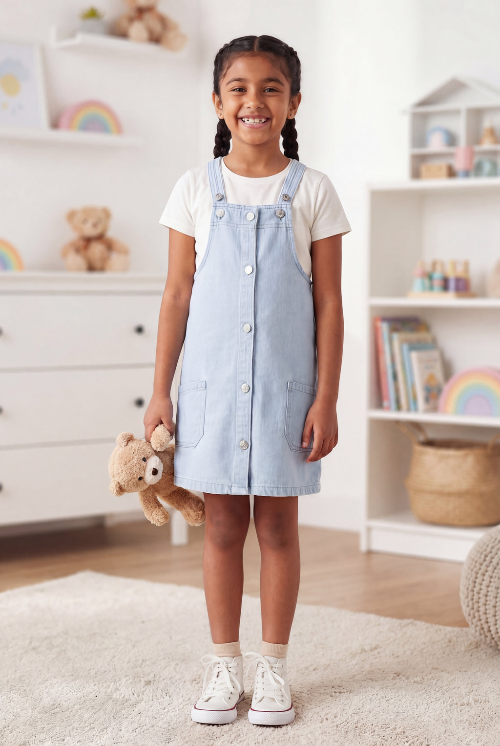 Light Blue Wear Regular Fit Dungarees With T-Shirt for Girls - Image 1