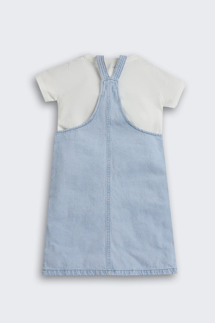Light Blue Wear Regular Fit Dungarees With T-Shirt For Girls - Image 3
