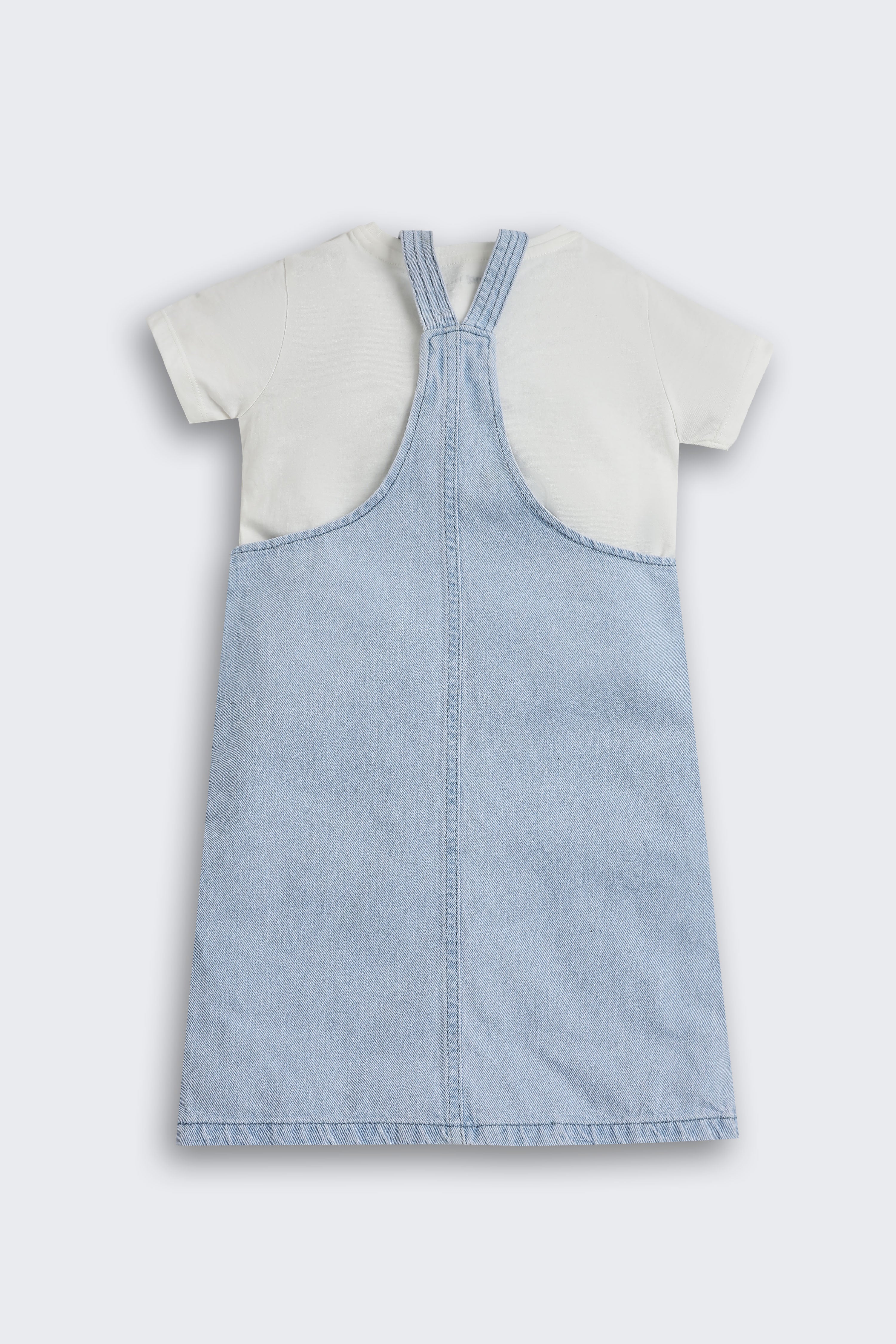 Light Blue Wear Regular Fit Dungarees With T-Shirt for Girls - Image 3