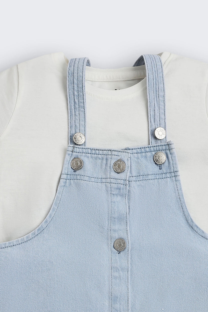 Light Blue Wear Regular Fit Dungarees With T-Shirt For Girls - Image 6