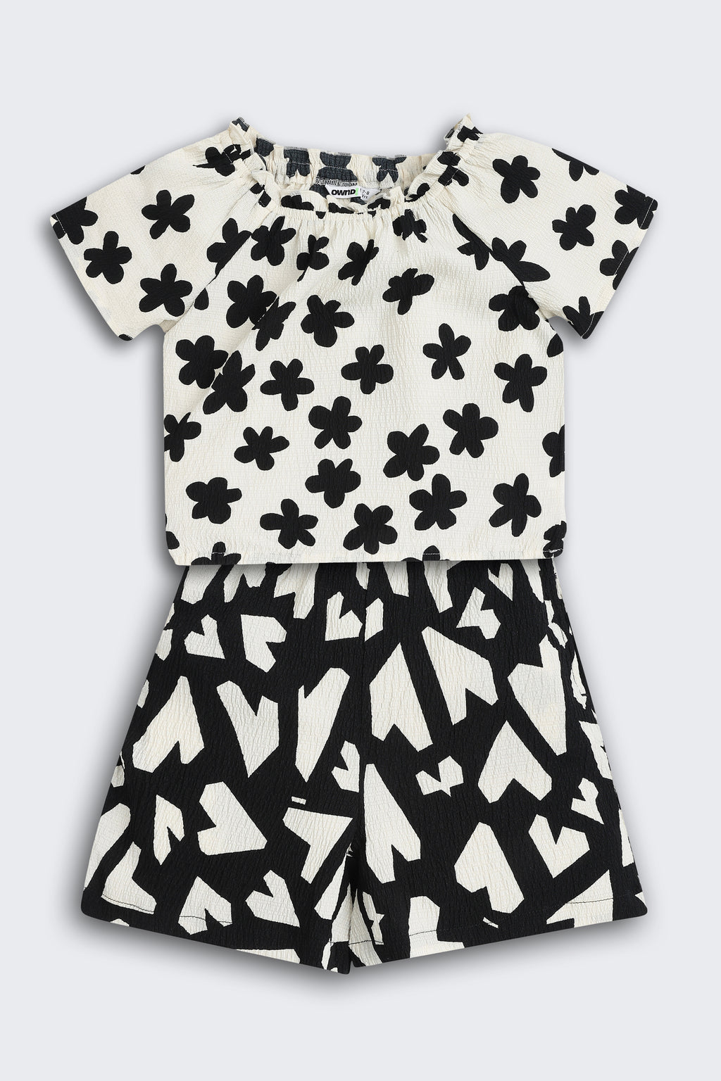 Black Floral Printed Regular Fit Co-ord Set for Girls - Image 2