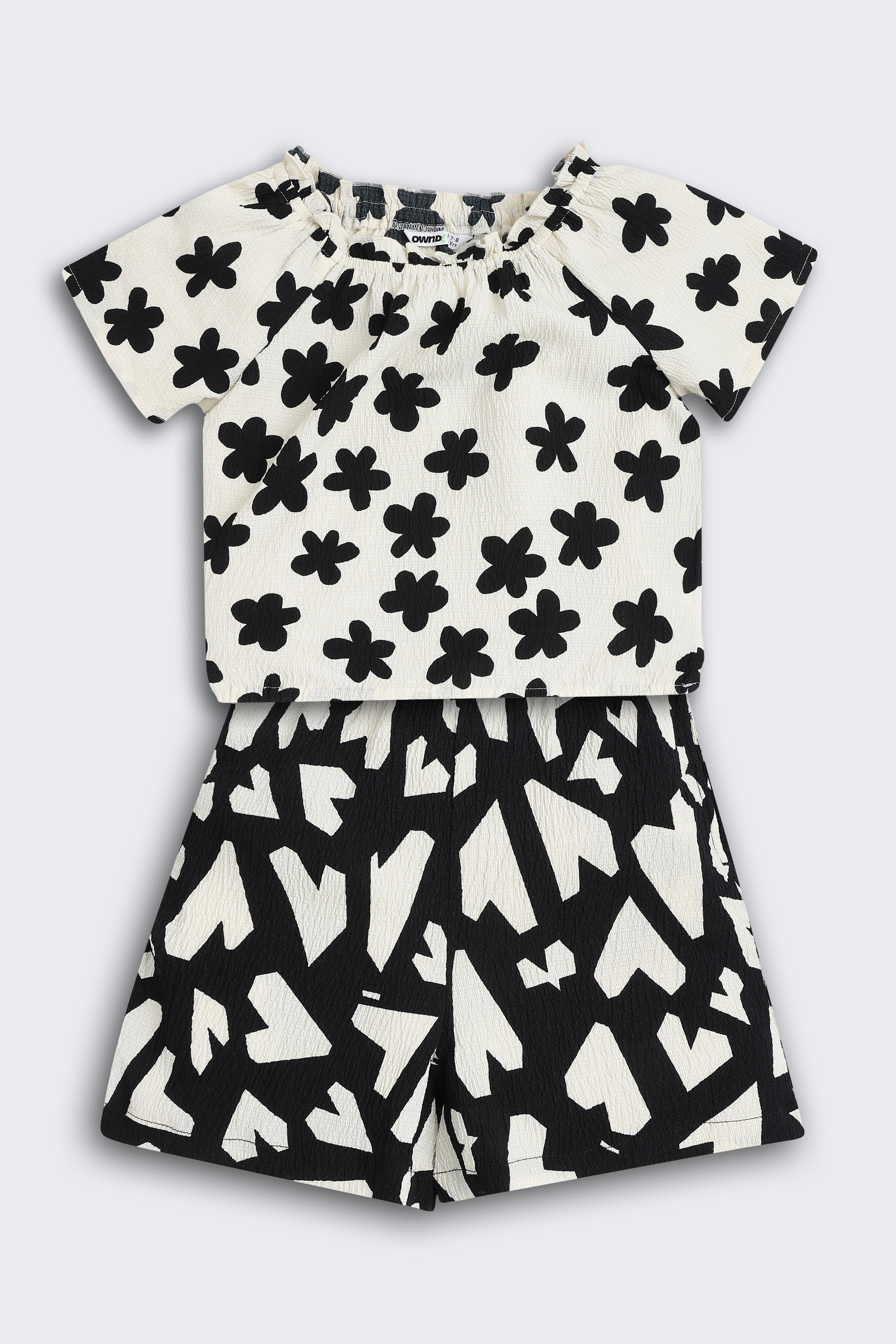 Black Floral Printed Regular Fit Co-ord Set for Girls - Image 2