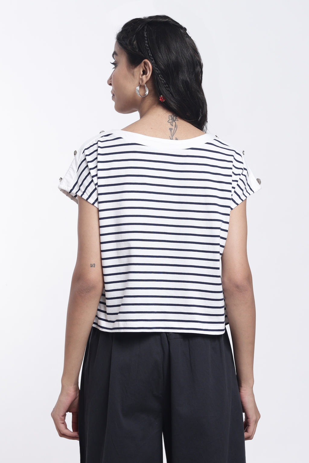 Navy Striped Regular Fit Top for Women - Image 5