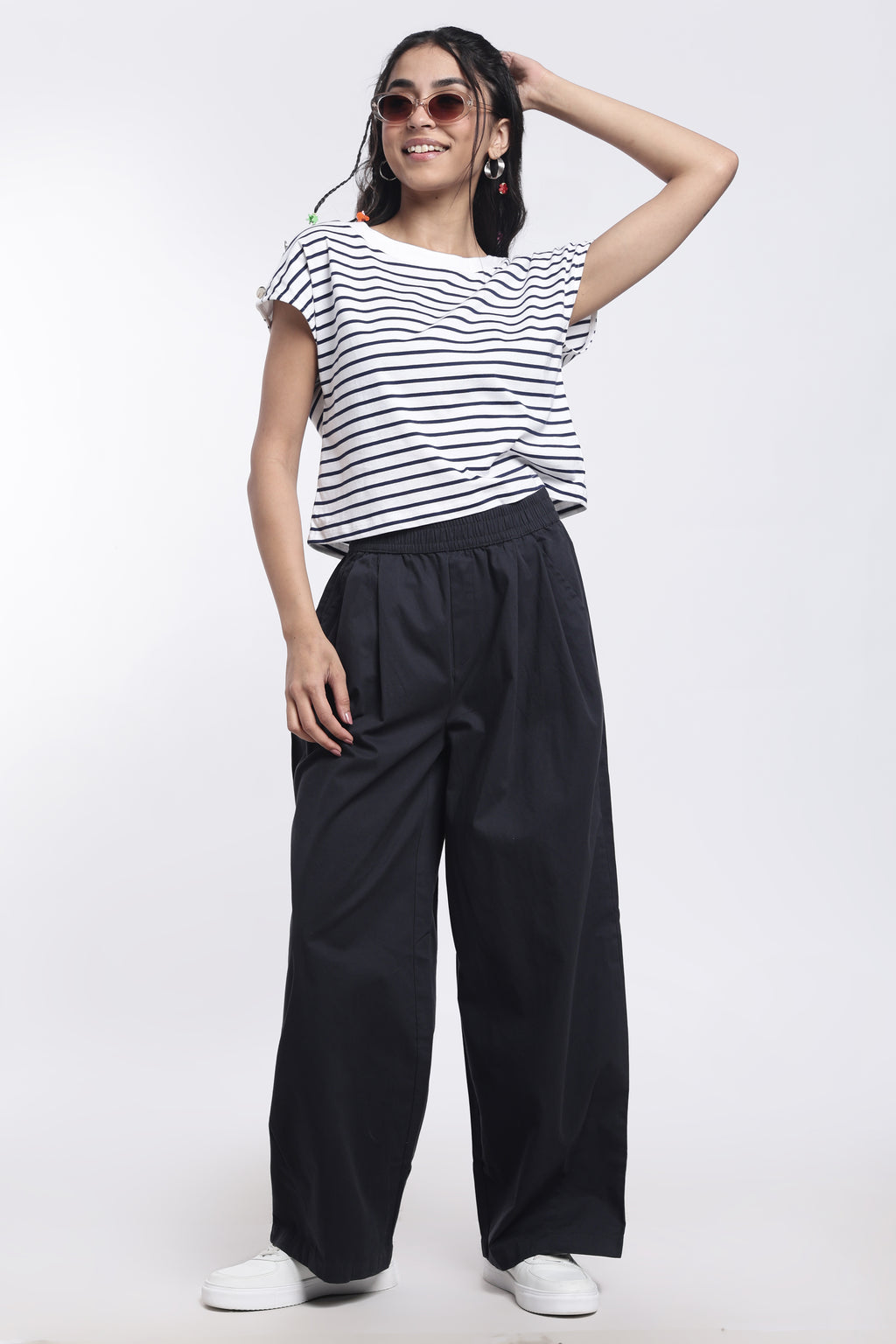 Navy Striped Regular Fit Top for Women - Image 6
