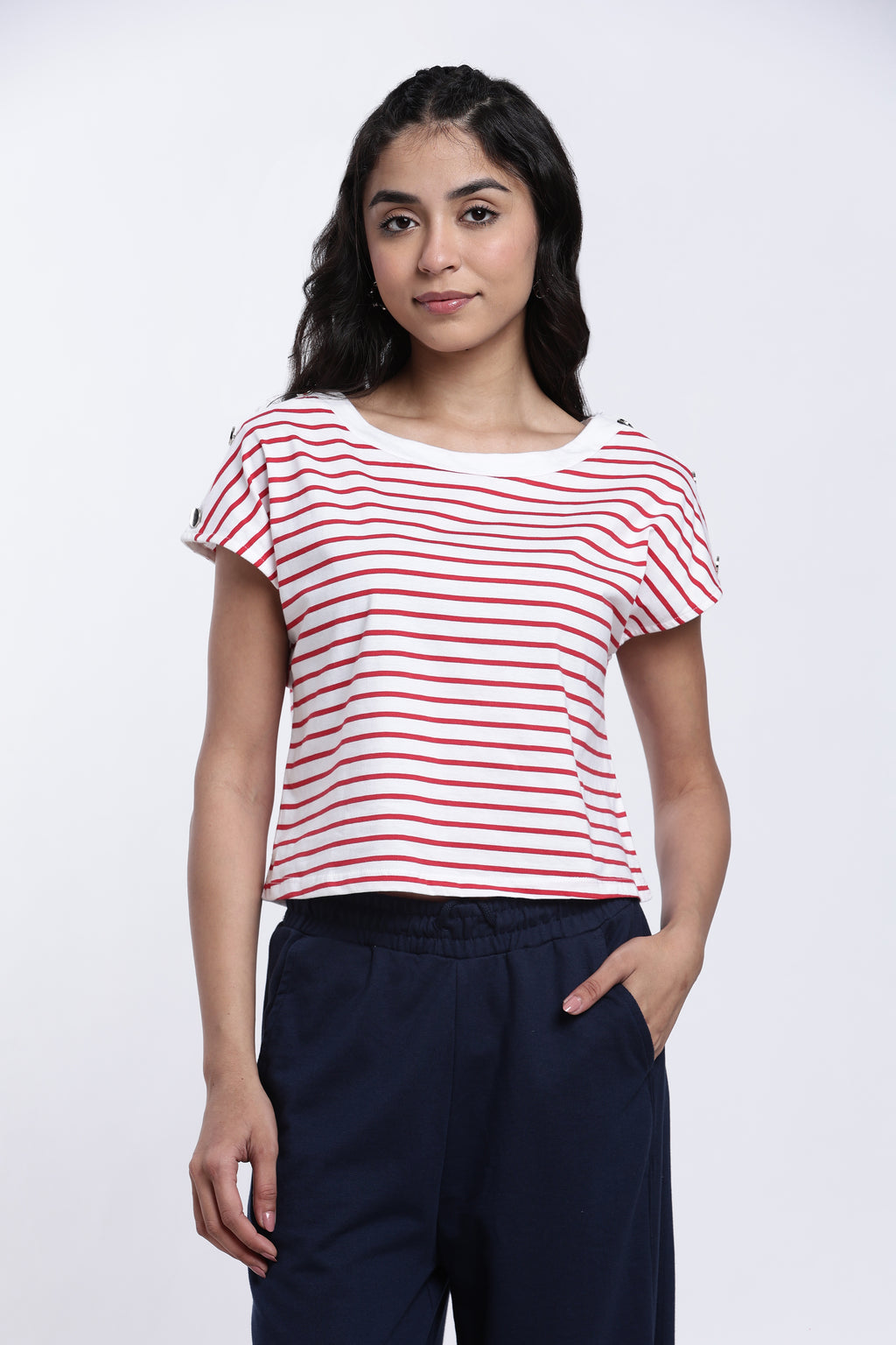 Red Striped Regular Fit Top for Women - Image 2
