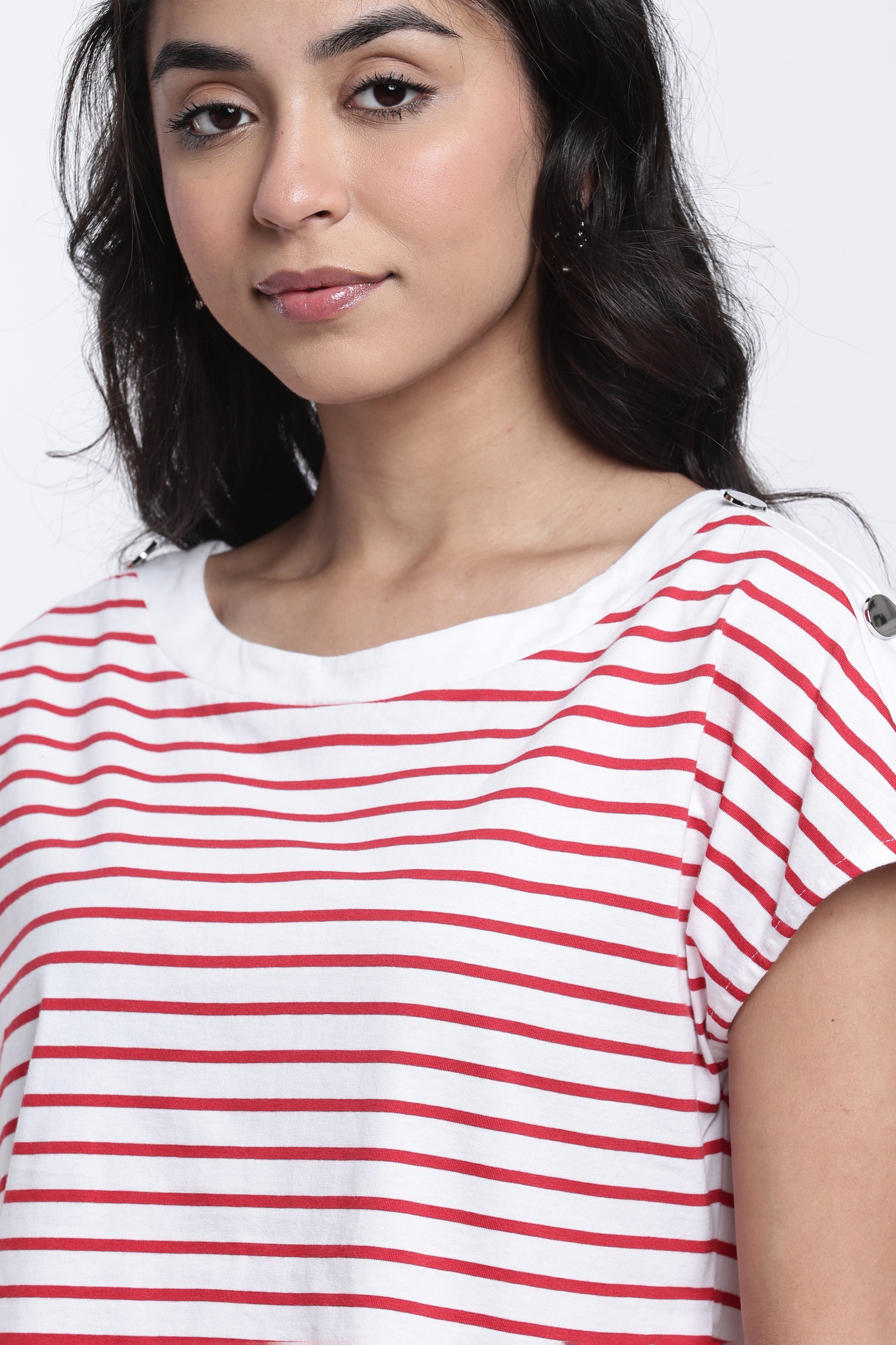 Red Striped Regular Fit Top for Women - Image 7