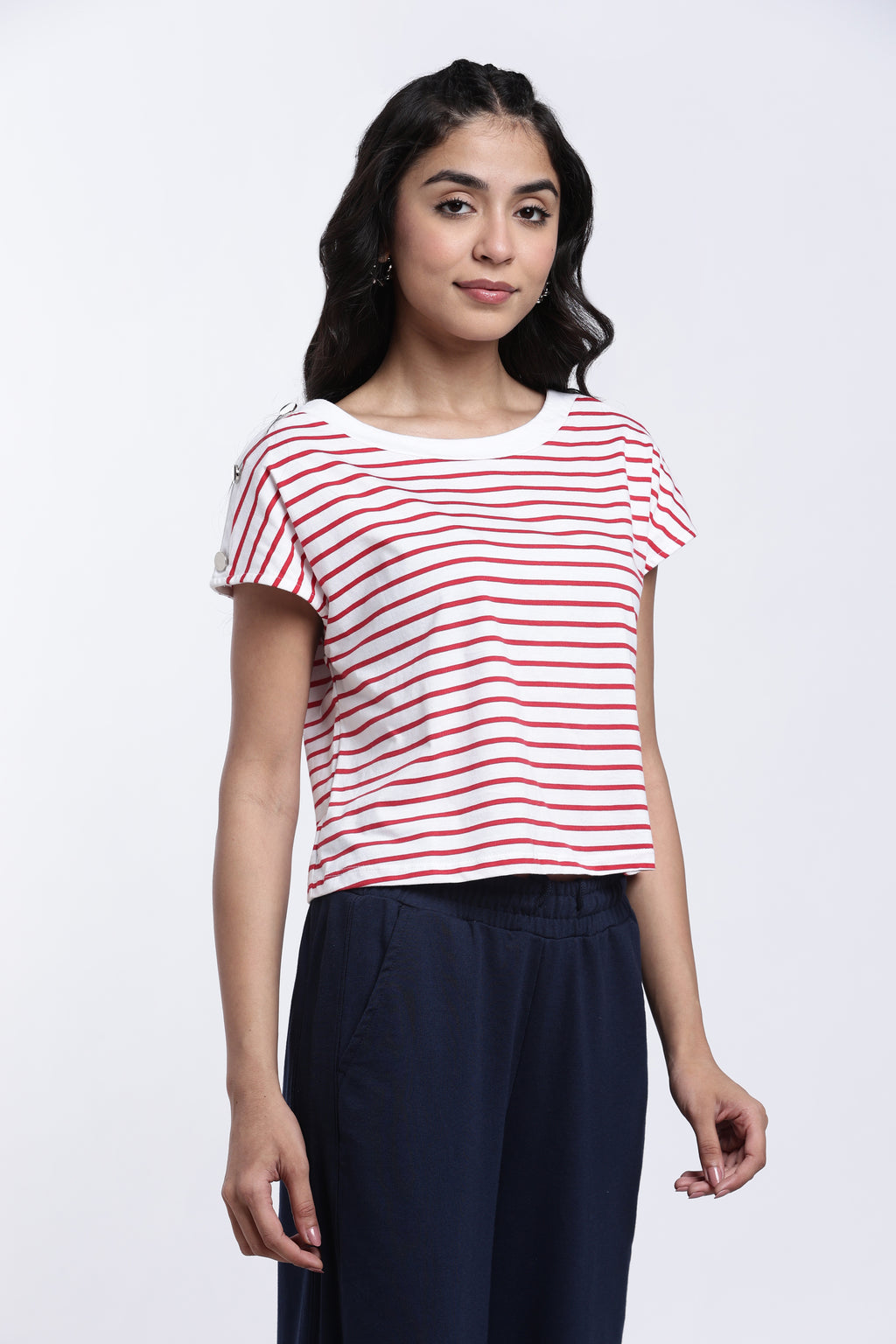 Red Striped Regular Fit Top for Women - Image 4