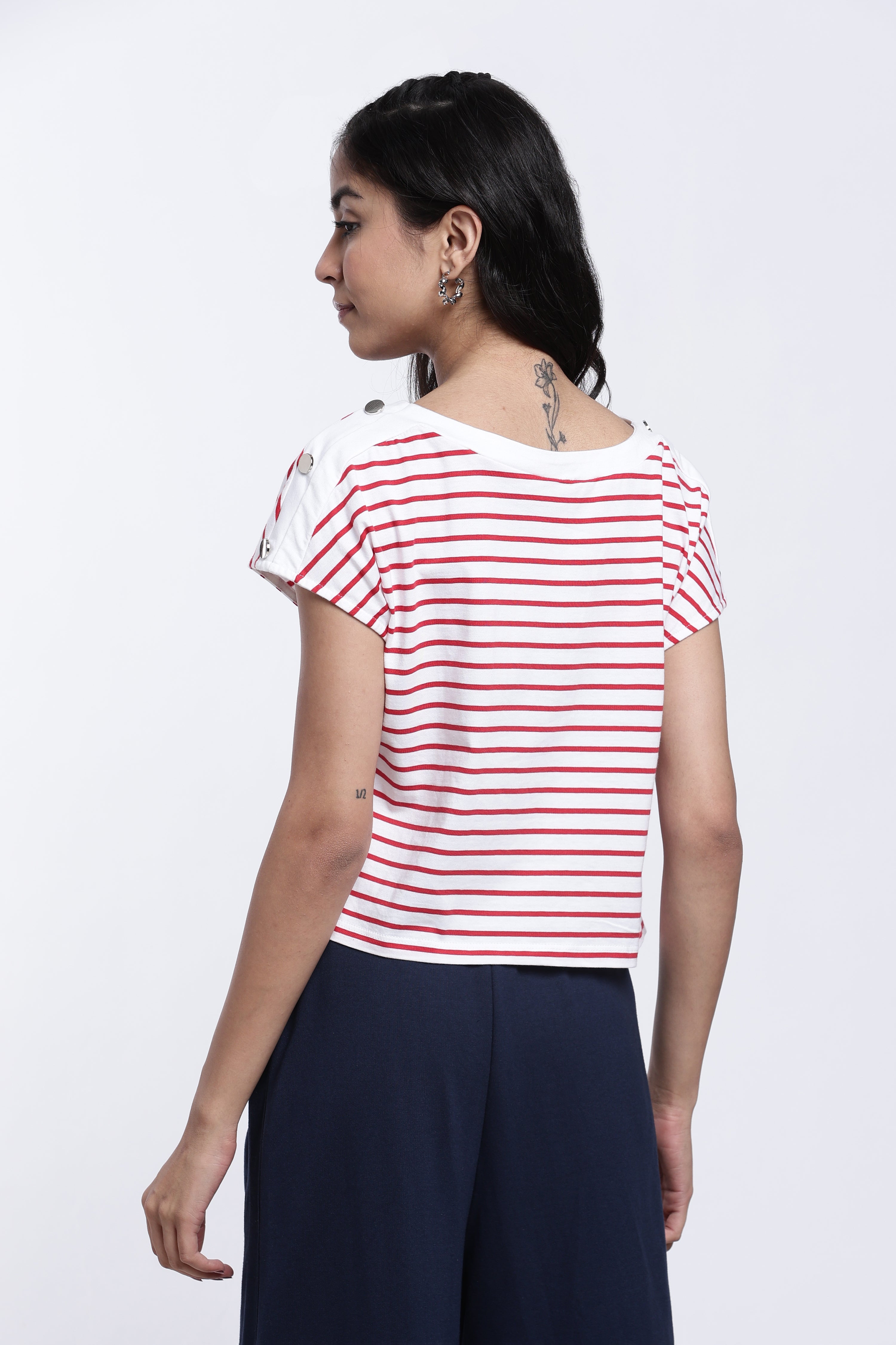 Red Striped Regular Fit Top for Women - Image 5
