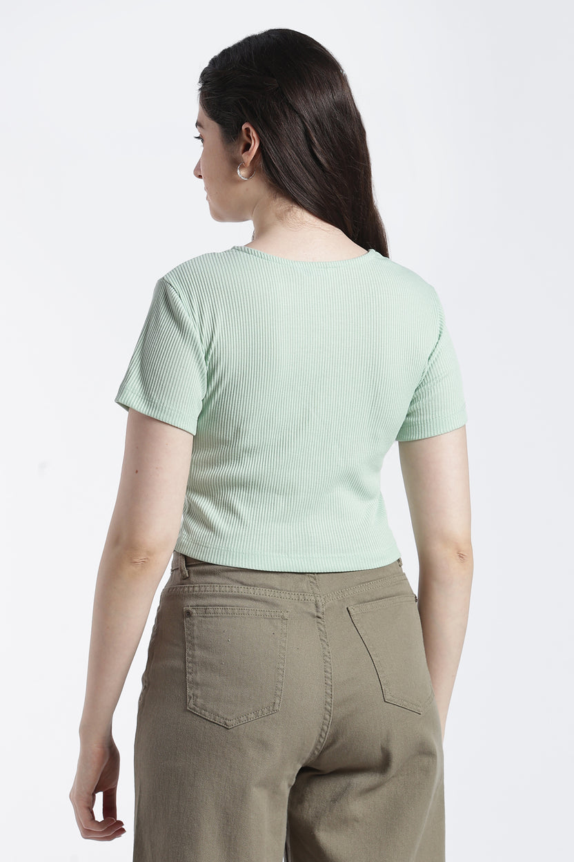 Green Slim Fit Crop Top For Women - Image 5
