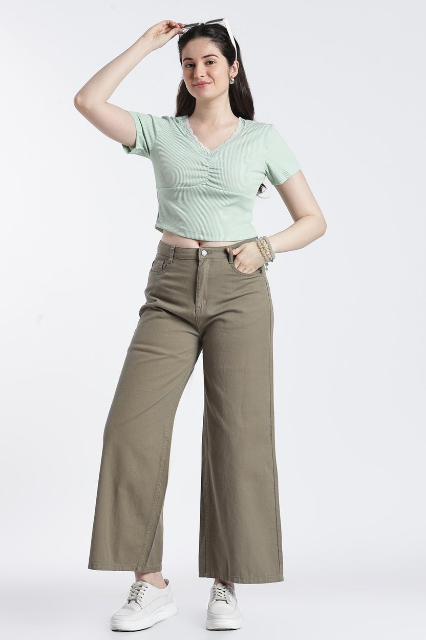 Green Slim Fit Crop Top For Women - Image 6