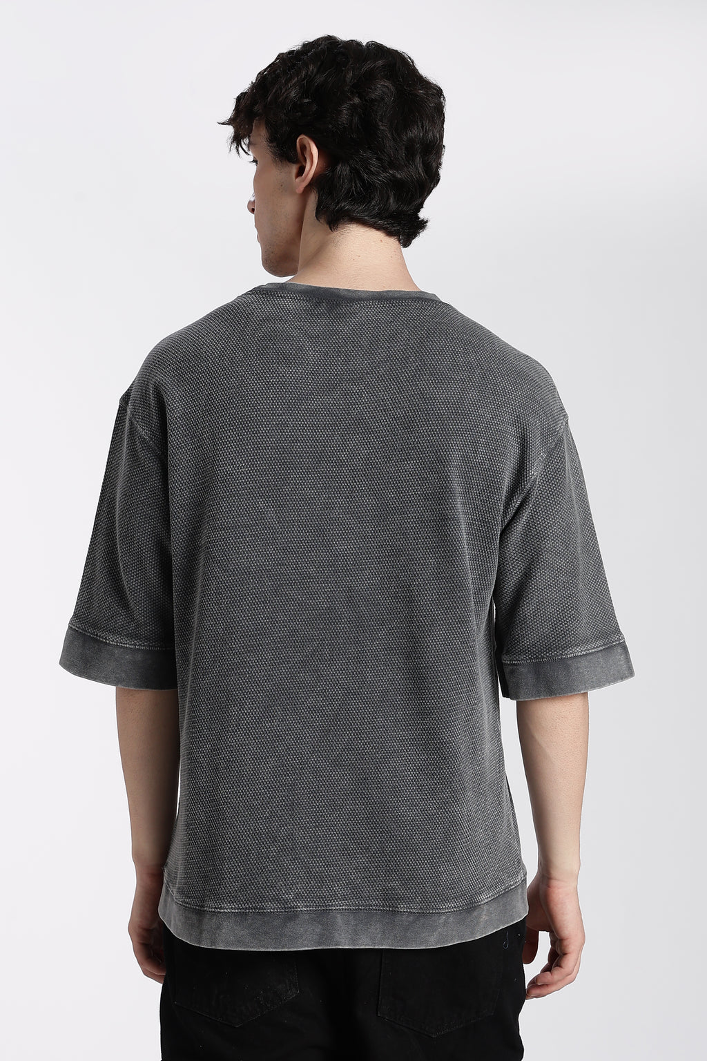 Grey Textured Oversized Fit T-Shirt for Men - Image 5