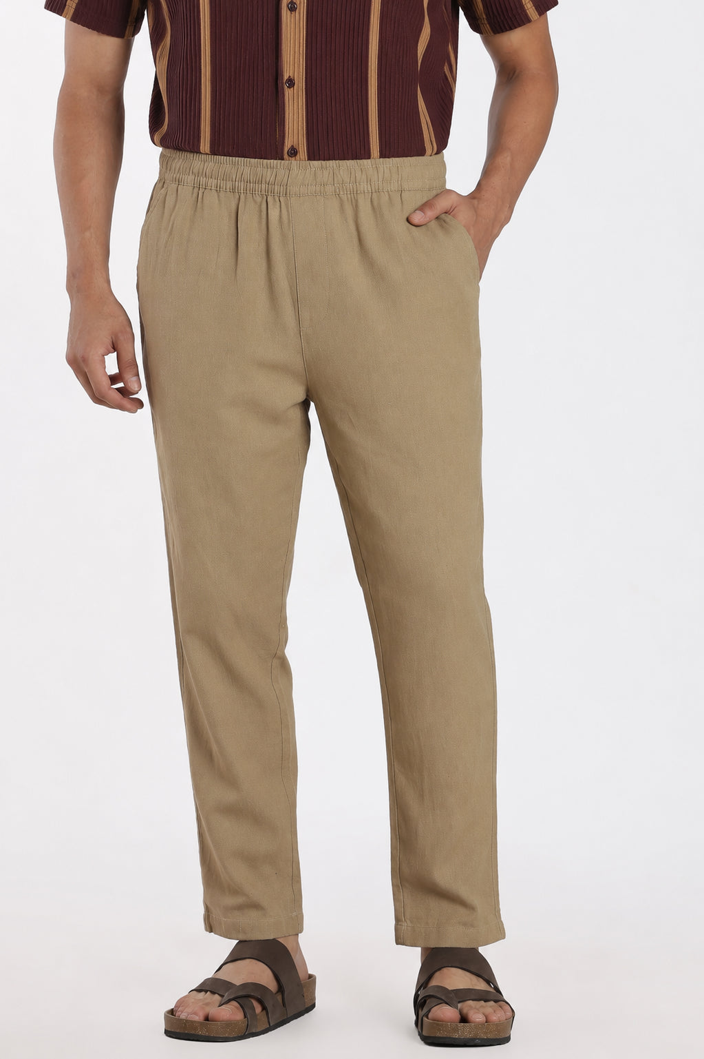 Khaki Solid Regular Fit Trouser for Men - Image 2
