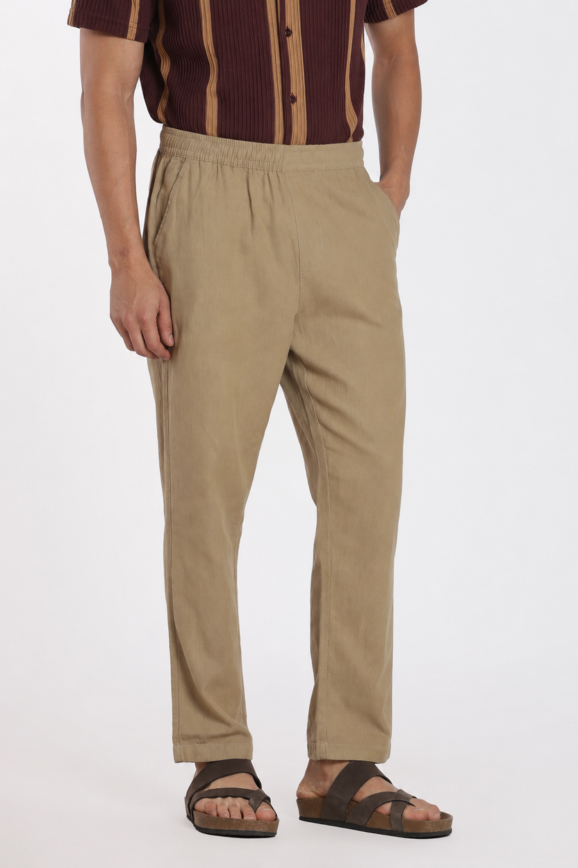 Khaki Solid Regular Fit Trouser For Men - Image 4