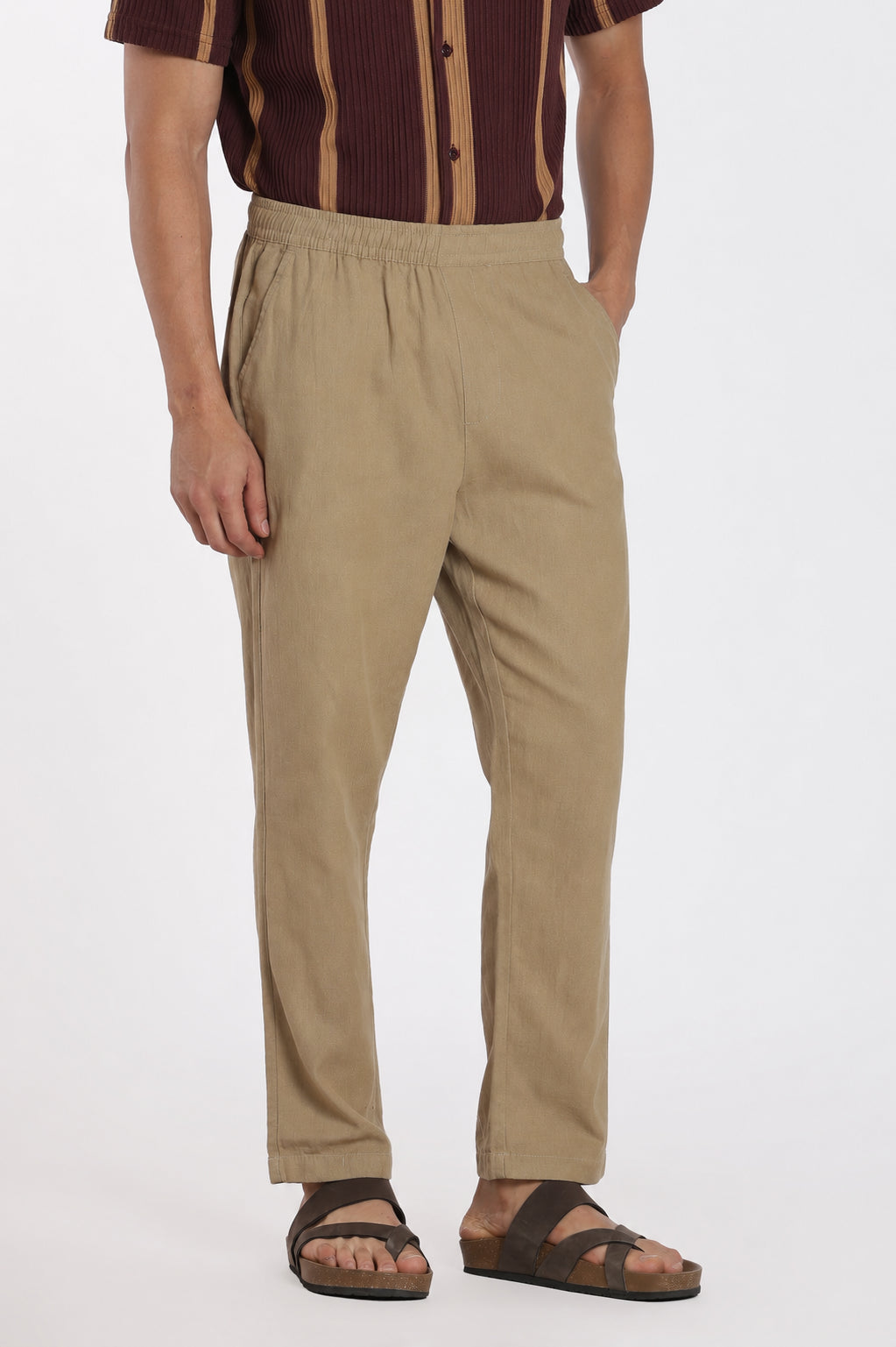 Khaki Solid Regular Fit Trouser for Men - Image 4