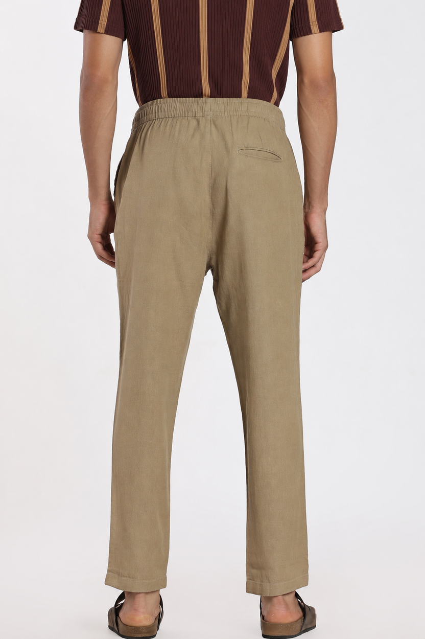 Khaki Solid Regular Fit Trouser For Men - Image 5