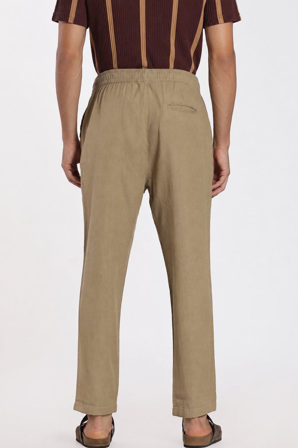 Khaki Solid Regular Fit Trouser for Men - Image 5