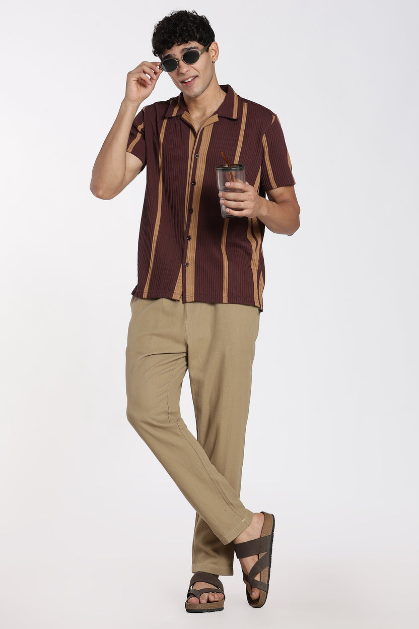 Khaki Solid Regular Fit Trouser For Men - Image 6
