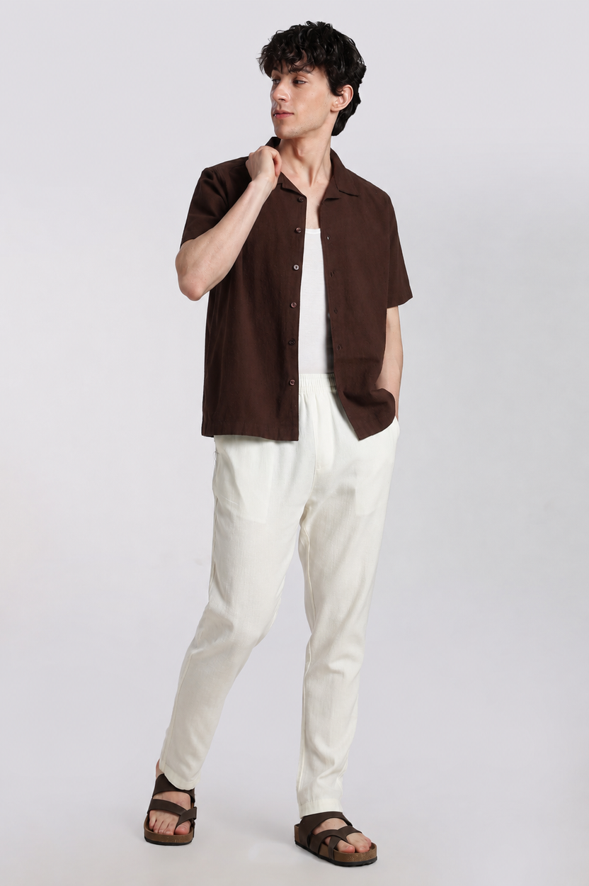 Off White Solid Regular Fit Trouser For Men - Image 6