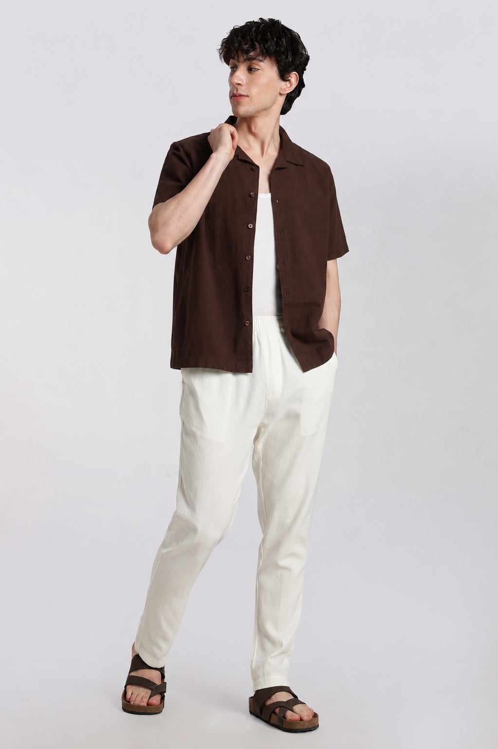 Off White Solid Regular Fit Trouser for Men - Image 6