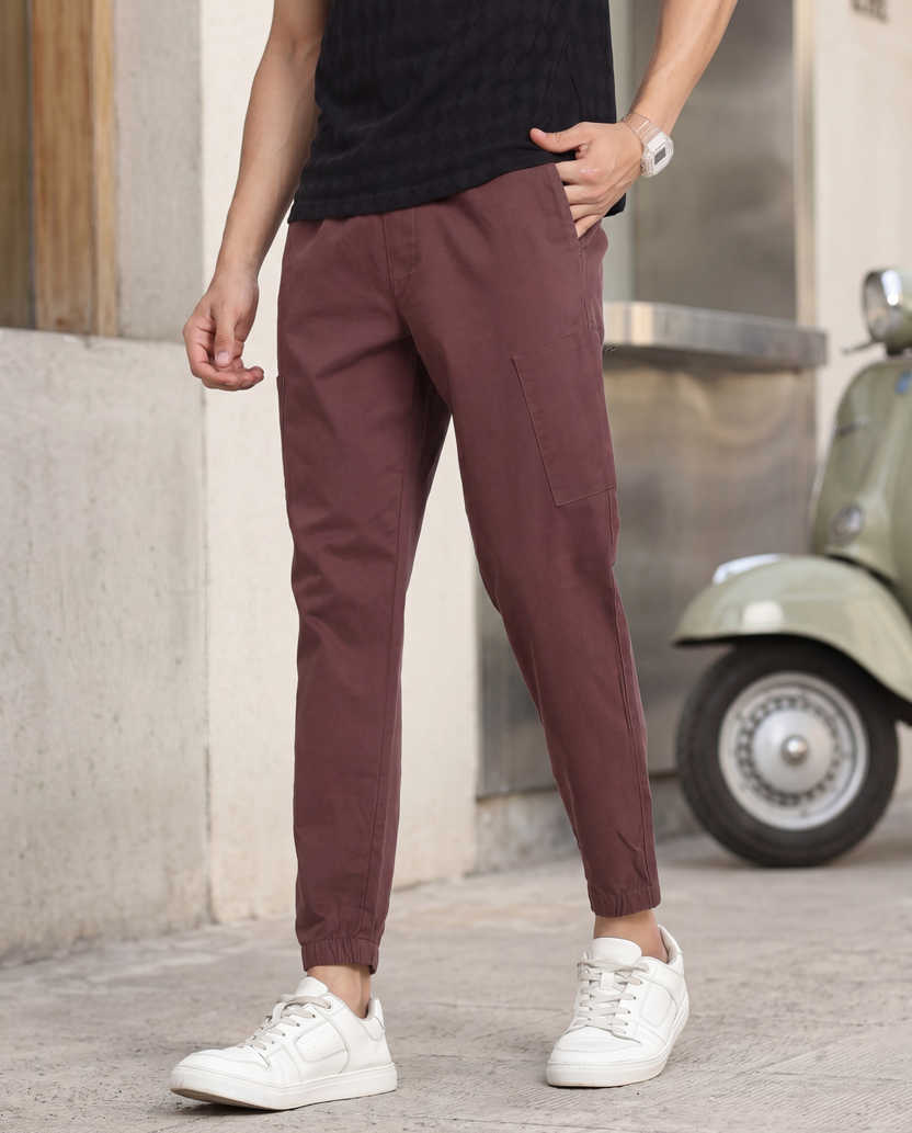 Brown 6 Pocketed Regular Fit Joggers For Men - Image 1