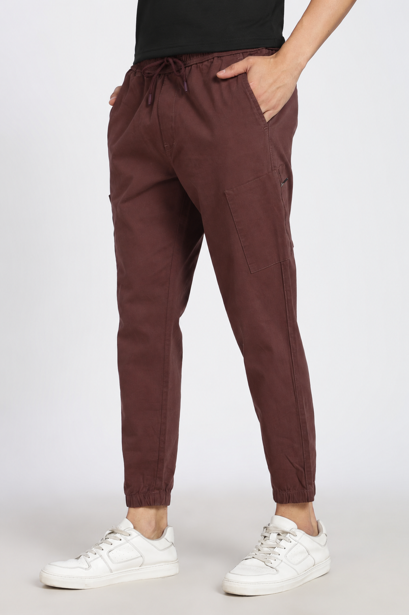 Brown 6 Pocketed Regular Fit Joggers For Men - Image 4