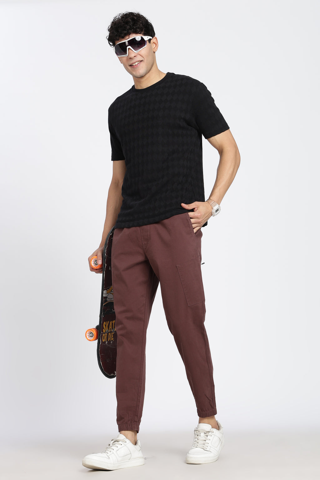 Brown 6 Pocketed Regular Fit Joggers for Men - Image 6
