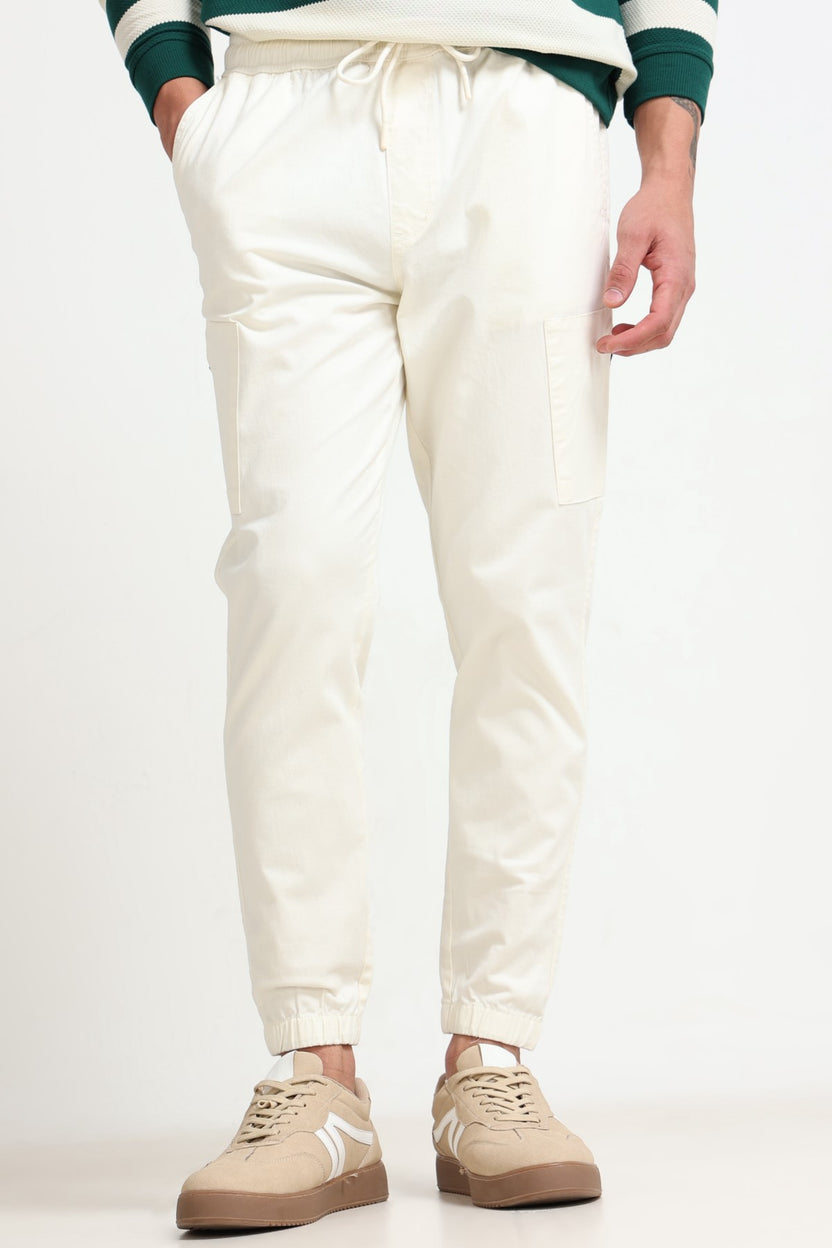 White Solid Regular Fit Joggers for Men - Image 2