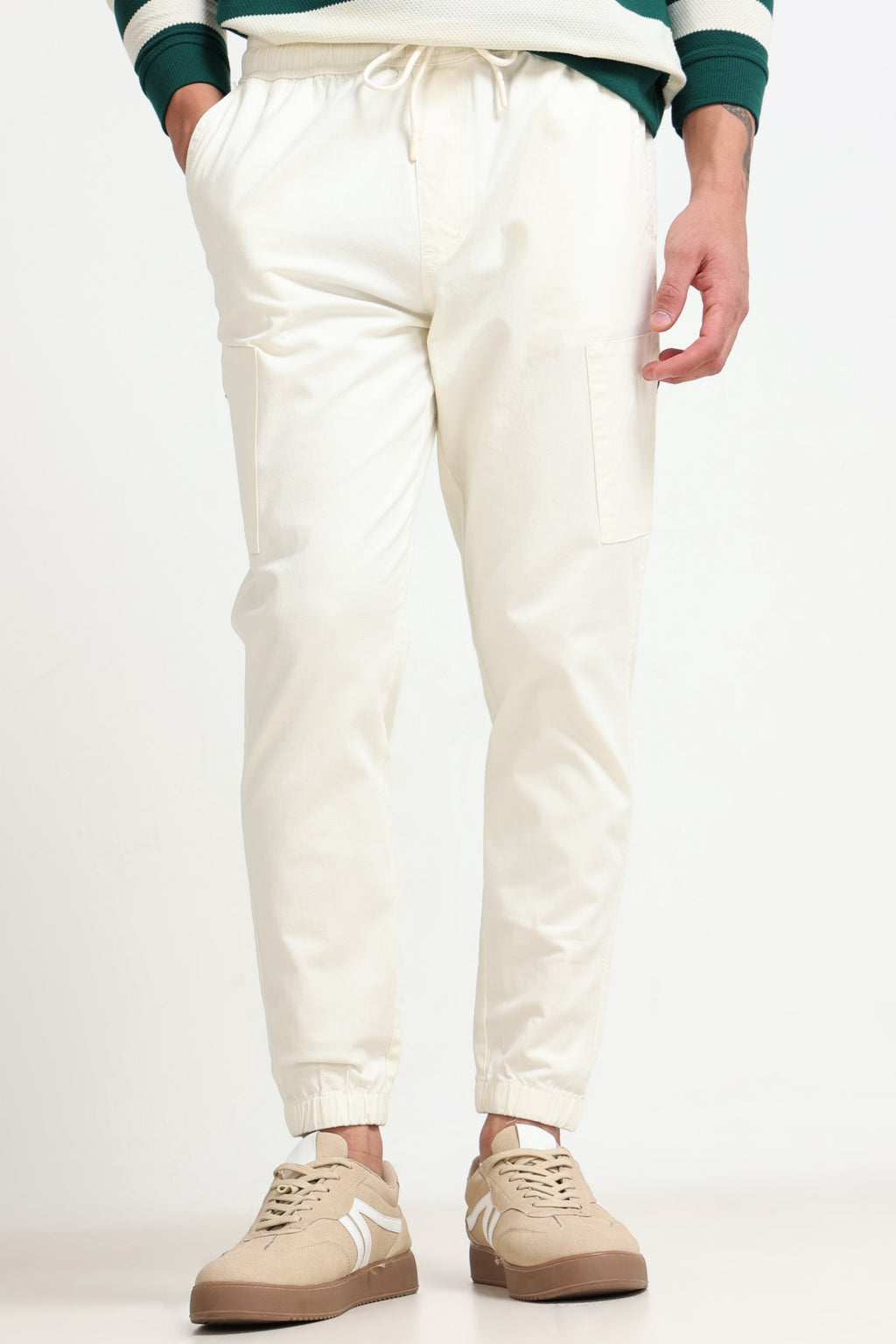 White Solid Regular Fit Joggers for Men - Image 2