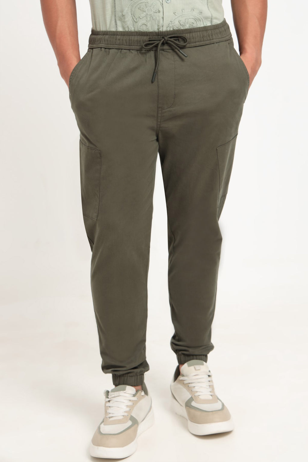 Olive Solid Regular Fit Joggers for Men - Image 1