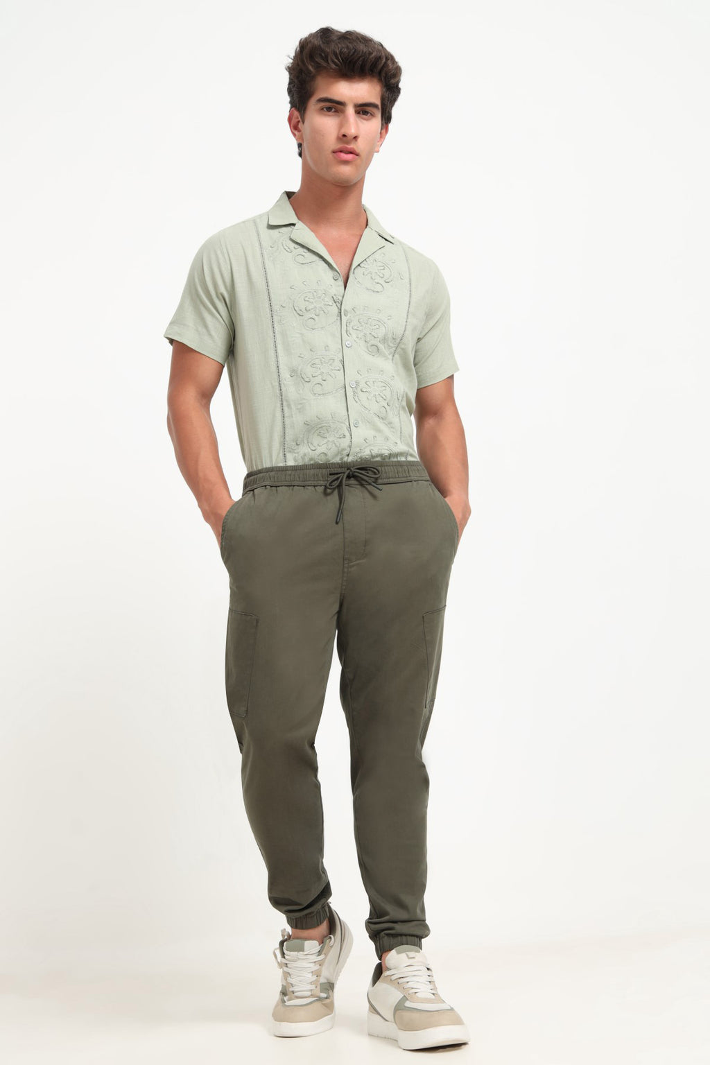 Olive Solid Regular Fit Joggers for Men - Image 5