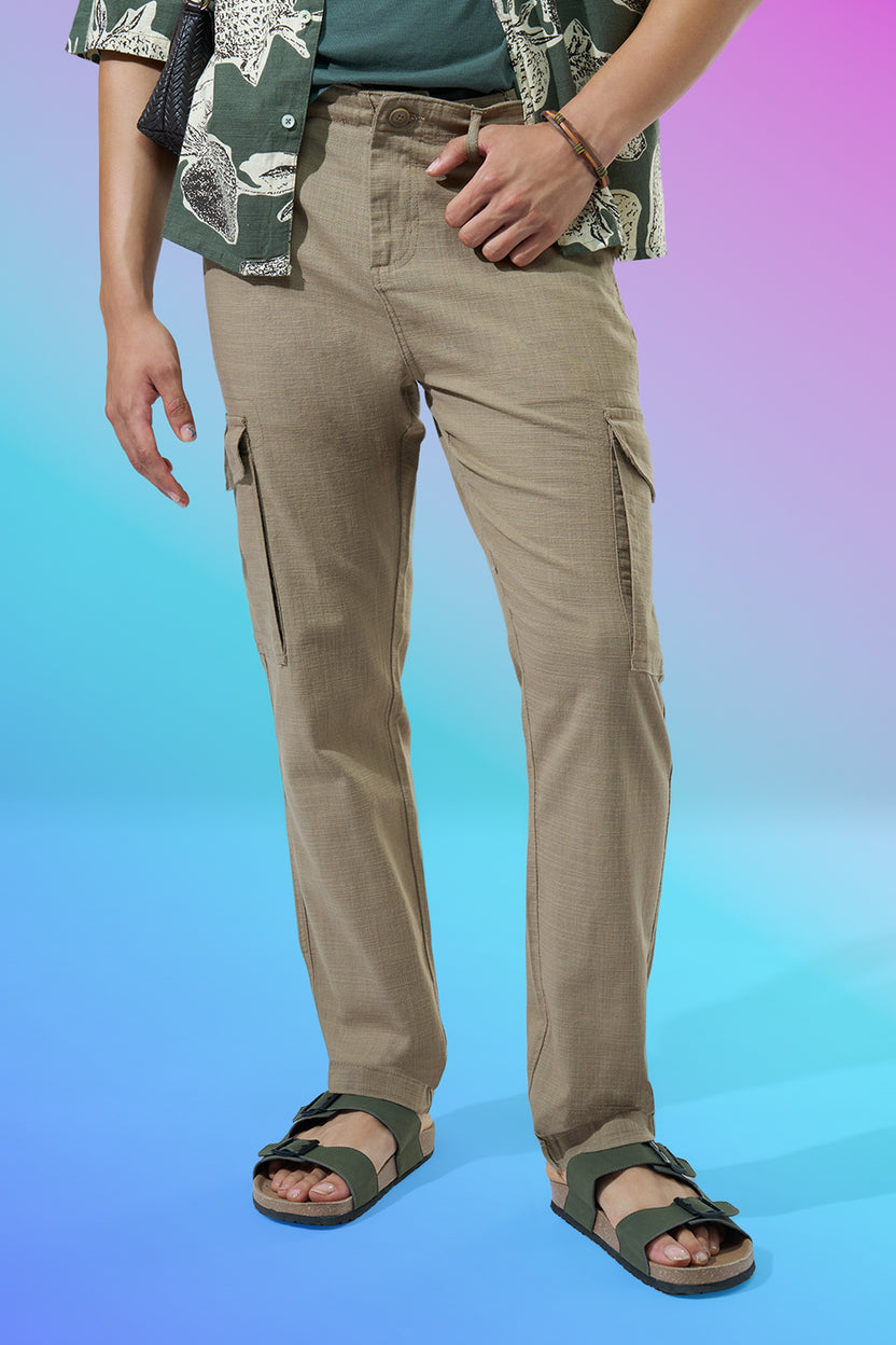 Beige Regular Fit Casual Trouser For Men - Image 1
