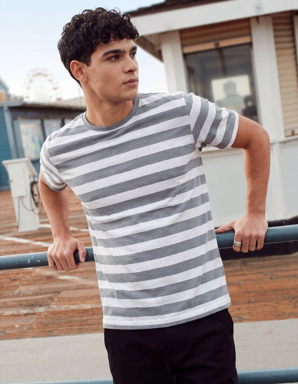 Grey Stripes Regular Fit T-Shirt for Men - Image 1