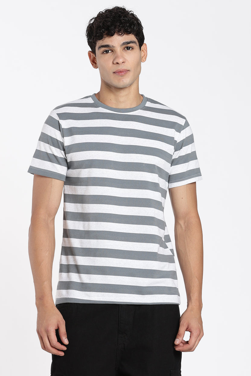 Grey Stripes Regular Fit T-Shirt For Men - Image 2
