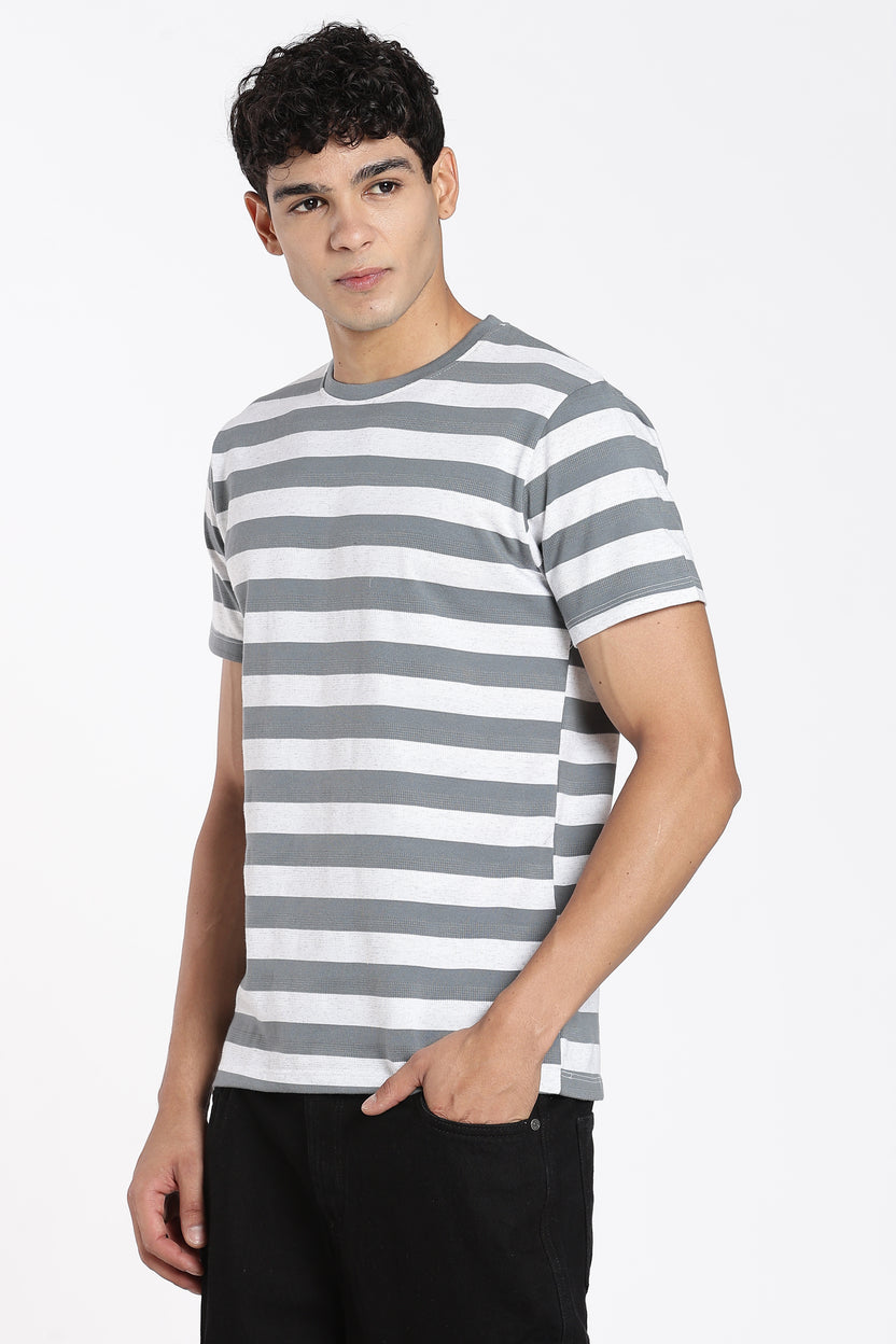 Grey Stripes Regular Fit T-Shirt For Men - Image 4