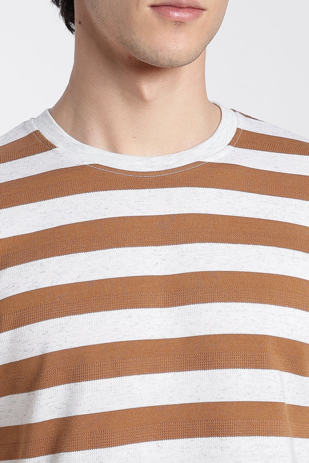 Orange Striped Regular Fit T-Shirt for Men - Image 3