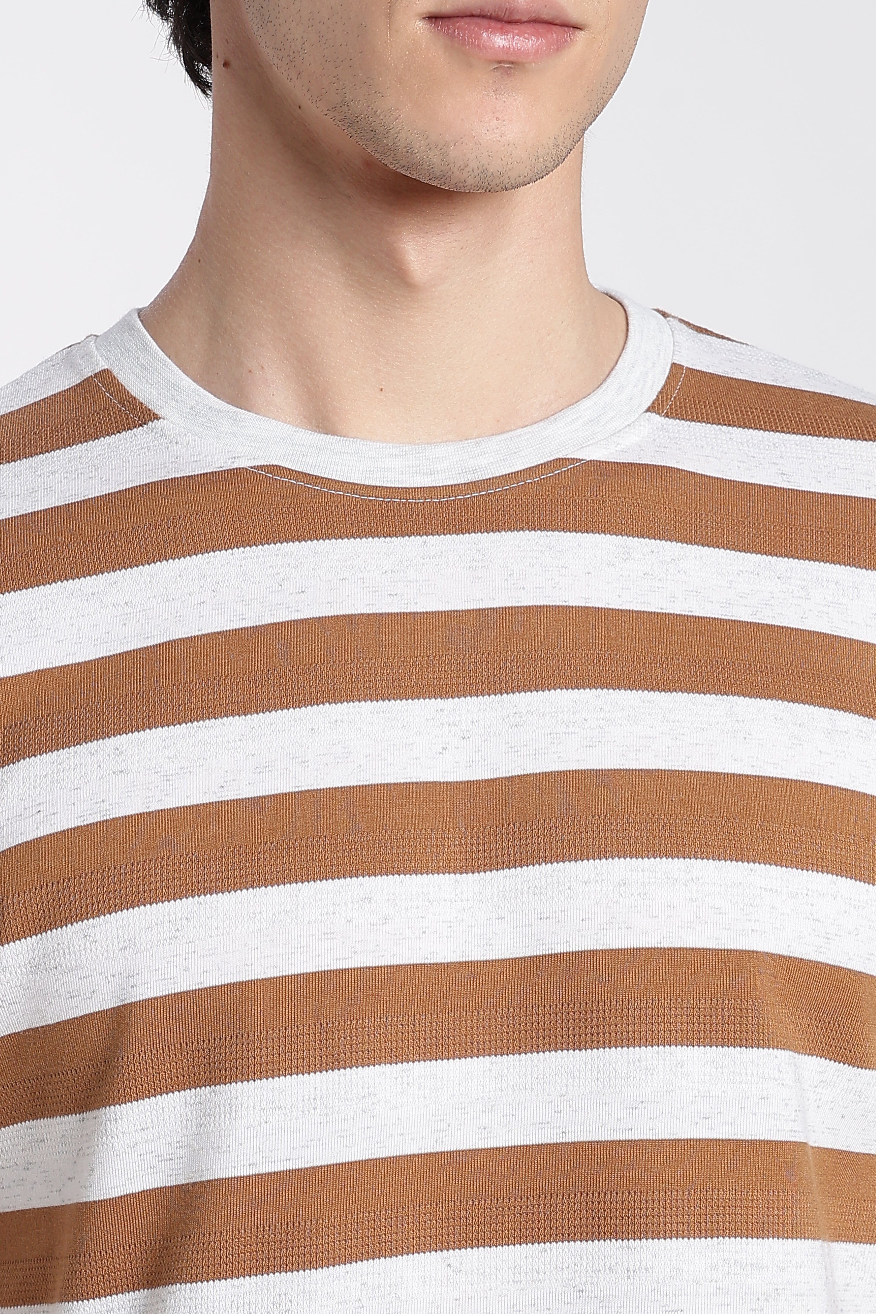 Orange Striped Regular Fit T-Shirt for Men - Image 3